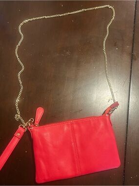 Charming Charlie Red Pink Crossbody Bag Clutch Chain Strap Wristlet